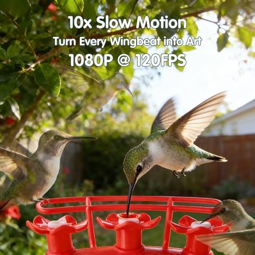 Hummingbird Feeder with Camera, 4K Ultra HD Video at 30fps, 10x Slow-Motion at 120fps,1.9in Closer Focus, No Subscription,Leak Proof, Ant Moat,Solar Powered, 2.4G&5G Wi-Fi,Bird Lover Gift