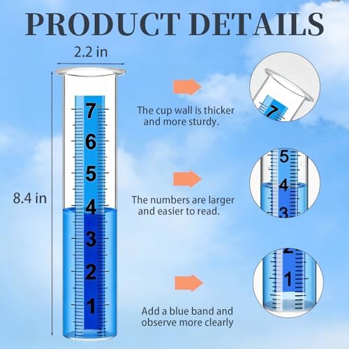 Rain Gauge Replacement Tube, Accurate Rain Gauges Outdoors Best Rated, 7" Capacity Rain Gauge Tube Replacement for Yard & Garden, Water Gauge for Rain (Large Scale Tube)