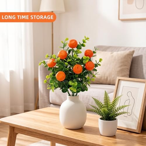 6 Pcs Artificial Orange Branches, 12.6 Inch Faux Fruit Stems with Fake Tangerines and Green Leaves, Lifelike Floral Picks for Home Kitchen Decor, Summer Vase Fillers Seasonal Centerpiece