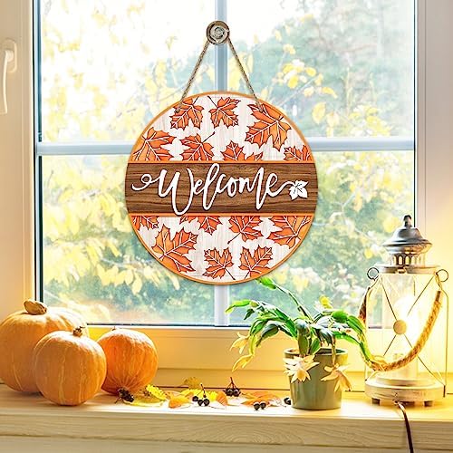 Deroro Welcome Fall Maple Leaves Sign for Front Door Decor, Autumn Leaf