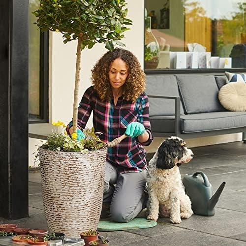 Worth 9 Gallon Tall Round Planters Set of 2-14" Dia x 21" H Stone Finish Flower Pots Indoor Decorative Container Garden