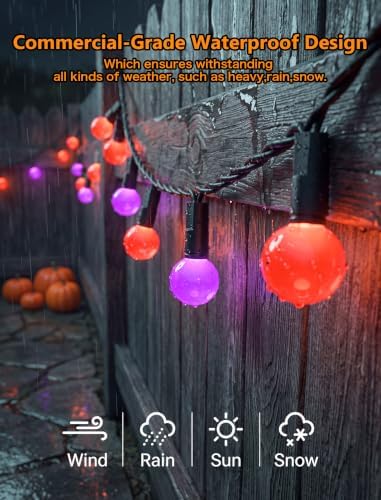 26FT Halloween Globe Mini String Lights, 50 LED Orange Purple Spooky Lights