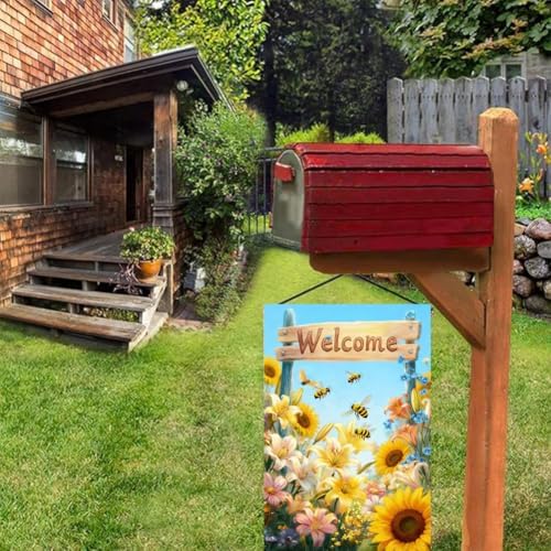 Spring Summer Sunflower Bee Garden Flag 12x18 Double Sided for Outside