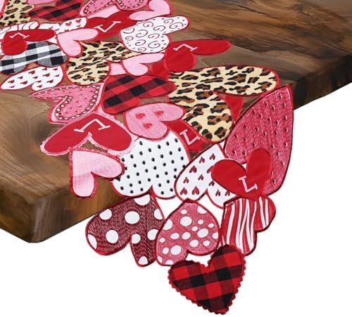 Valentines Day Table Runner 36 Inches Long Embroidered Heart Decor