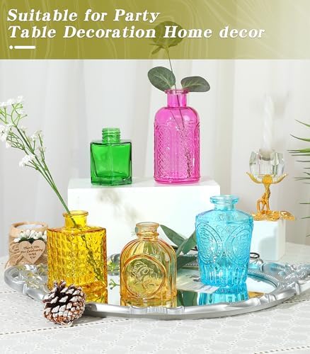 Set of 30 Colorful Glass Bud Vases Small Textured Flower Vases