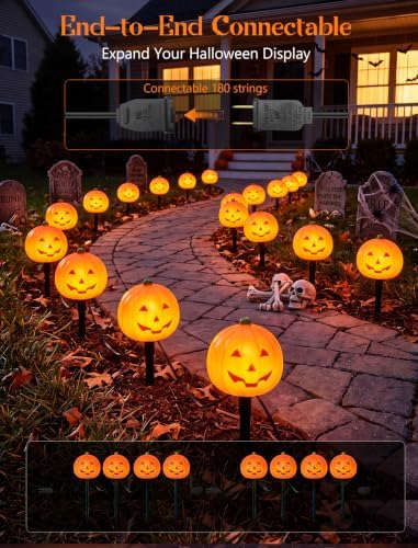 4 Pumpkin Pathway Marker Lights Outdoor, 7Ft Halloween Decoration Stake