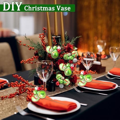 Daifunli 8 Pcs Lime Green Christmas Tree Picks 7.87 Inch Christmas Balls Ornaments Xmas Hanging Peppermint Decorations for Xmas Tree Topper DIY Wreath Holiday Floral Vase Fillers Crafts Home Decor