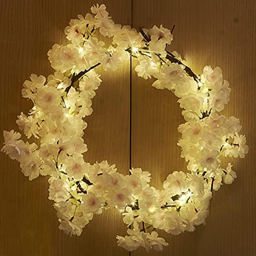LITBLOOM Cherry Blossom Garland with Lights Battery Operated with Timer 96 Fairy Lights, Lighted Flower Garland 6FT for Mantle Firepalce Wedding Party Decoration Indoor Outdoor