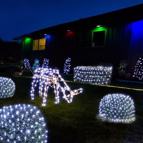 WBao Christmas Net Lights, 200LED 8.4ft x 5.2ft Christmas Lights with 8 Modes, Timer, End to End Connectable, Waterproof Design for Lawn, Bushes, Trees Outdoor Xmas Decorations, Cool White