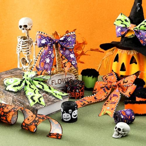 9 Roll 45 Yard Halloween Wired Ribbon for Gift Wrapping Wreath Bow
