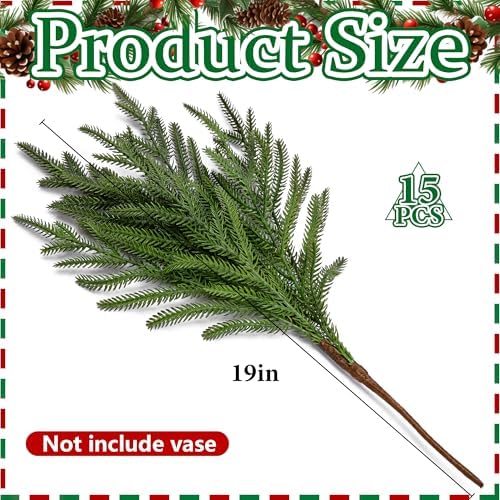 PURPLE STAR 1N 15 Pcs Christmas Norfolk Pine Branches, 19" Extra Length Fake Greenery Norfolk Pine Stems Sprigs, Artificial Xmas Branches Plants Pines Needles for DIY Craft Garland Home Garden Decor