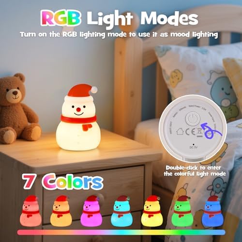 Christmas Snowman Night Light RGB Rechargeable for Nursery Bedroom