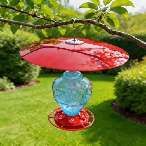 13" Large Glass Rain Cover for Bird Feeder, Red Weather Guard Dome Shield