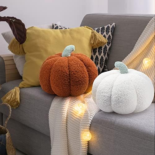 Kajaia 2 Pcs 3D Pumpkin Pillow Fall Decor Cushions,White, Brown