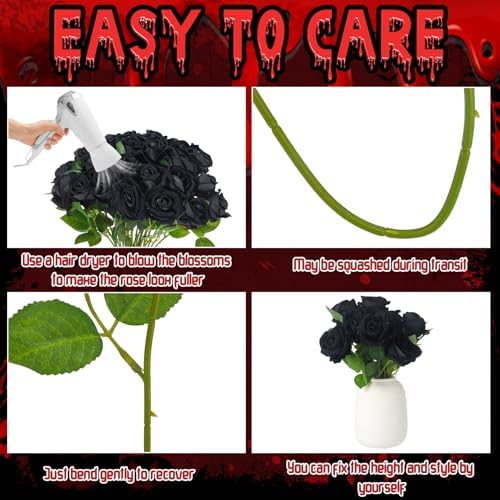 36 Pcs Black Rose Bouquet Bridal Artificial Flowers