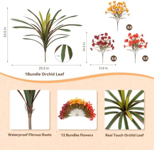 INXUGAO Artificial Fall Flowers UV Fake Orchid Plant Mum for Outdoors Decor