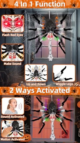 31" Giant Spider Animatronics Halloween Hanging Decorations with Spider Egg