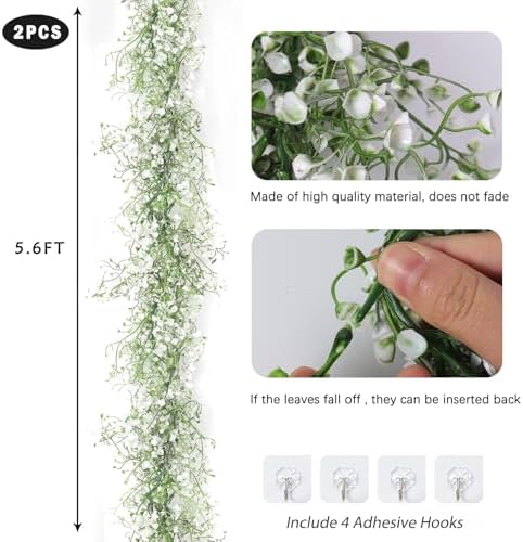 RECUTMS 2Pcs Artificial Wisteria Garlands 5.6Ft Plastic Hanging Vines White