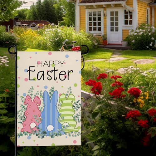 Easter Garden Flag 12x18 Double Sided Funny Bunny Garden Flags for Outside Holiday Rabbit Yard Flag Banner Outdoor Sign for Home Decor