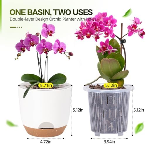 5Packs Self Watering Orchid Pots for Indoor Plants,5.8 Inch Macetas para Orqudeas,Flower Pots for Indoor Plants with Holes(White)