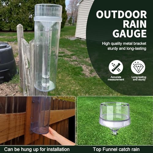 Outdoor Rain Gauge, 1/100 Inch Precise Read, UV Heat Resistant