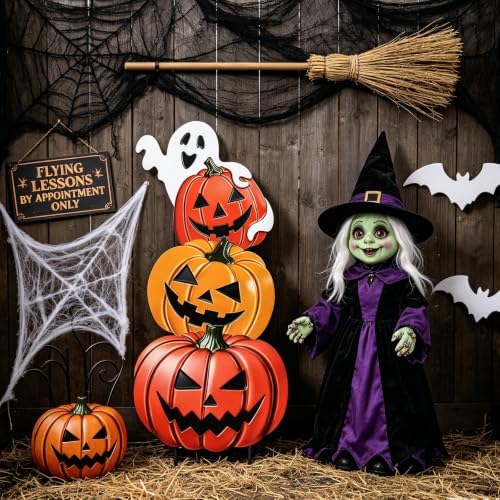 VCUTEKA Halloween Outdoor Pumpkin Stake Yard Sign, 3PCS Garden Stake Decor