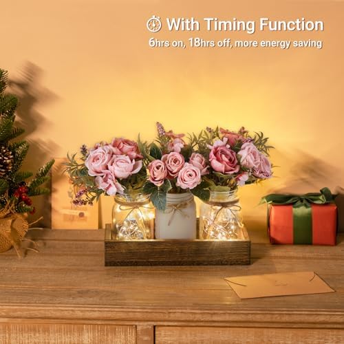 Mkono Mason Jar Lights Centerpieces for Tables Dining Room Farmhouse Decor