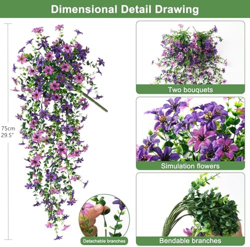 INQCMY Artificial Fake Hanging Flowers Plants for Outdoor Summer Decoration