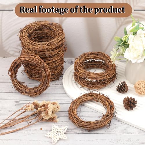 20 Pcs 4.72 Inch Natural Grapevine Wreath Set, Natural Rattan Wreath,Hand-Woven 4.72 Inch Vine Branch Wreaths, Perfect for DIY Crafts, Christmas Decorations, and Wedding Supplies