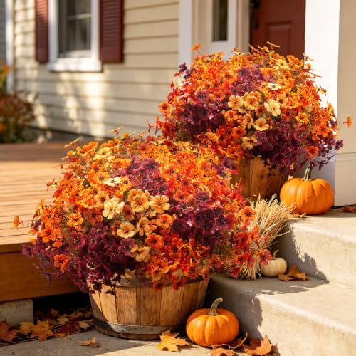 20 Bundles Fall Artificial Flowers UV Resistant Outdoor Autumn Porch Decor