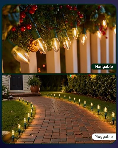 Christmas Pathway Lights Outdoor,51.4 Ft C9 Lights with 40 Warm White Bulbs