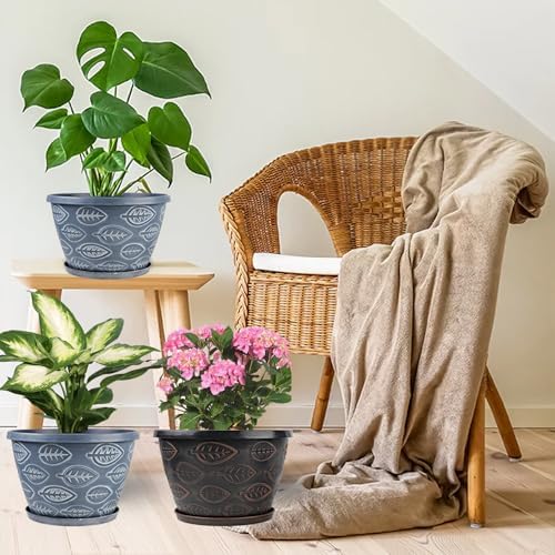 Nooulap Outdoor Flower Pots Set of 3, 11 Inch, Blue