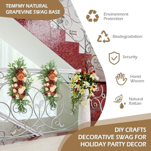 15 Inch Grapevine Swag Wreath Base, Natural Vine Frame, 6 Pack