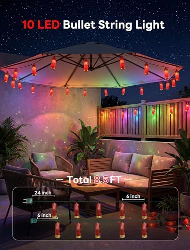 Oviejo 8.5Ft Shotgun Light String, Christmas LED Light String with 10 Red Bullet Lights for Outdoor Mexican Party Graduation Celebration Patio Bedroom Decor, Green Wire