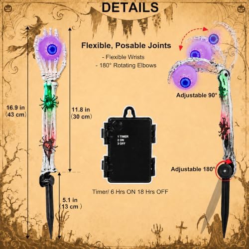 Halloween Decorations Outdoor, 2 Packs Skeleton Hands for Halloween Decor