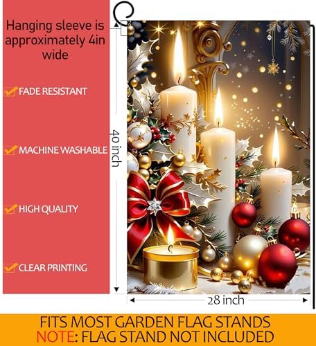 Christmas Candles House Flags 28x40 Double Sided, Winter Large Garden Flags Garden Outside Decor, Xmas Holiday Yard Flag Outdoor Seasonal Decorations for Home