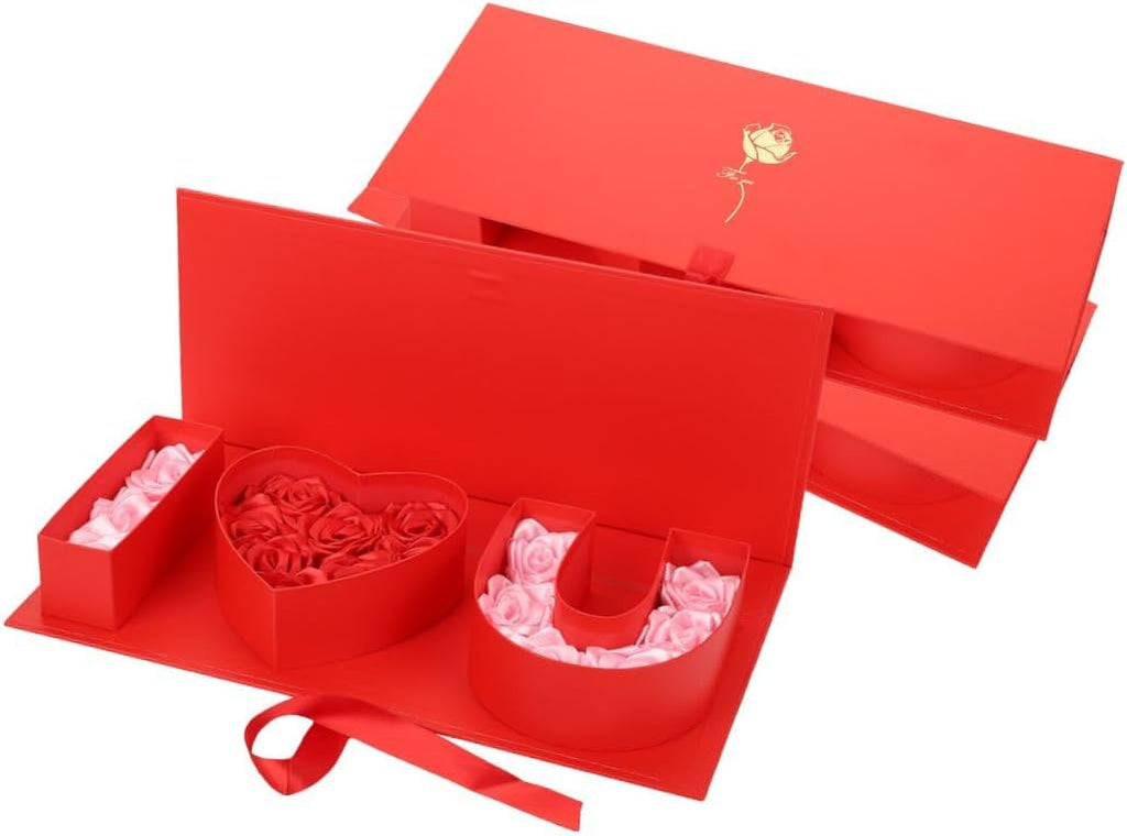 Valentines Day Flower Gift Box I HEART U Letter Large Flower Boxes with Ribbon for Christmas, Wedding Party, Mothers Birthday Love Favors, Bridal Shower Chocolate Packaging, Rose Bouquet Present (Red)