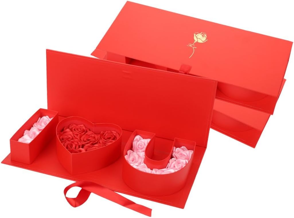 Valentines Day Flower Gift Box I HEART U Letter Large Flower Boxes with Ribbon for Christmas, Wedding Party, Mothers Birthday Love Favors, Bridal Shower Chocolate Packaging, Rose Bouquet Present (Red)