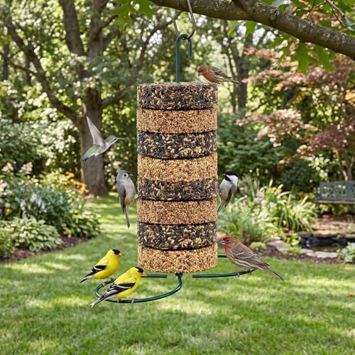 2 Pcs Cylinder Bird Feeder Holder Outdoors Hanging Seed Holder, Dark Green