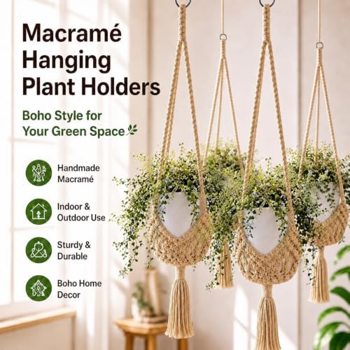 Shappy 1 Pack Boho Macrame Plant Hanger for Indoor