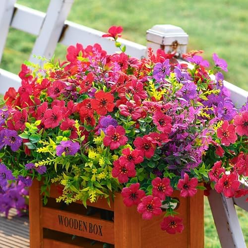 SHareconn 48 Bundles Artificial Flowers for Outdoors UV Resistant Decor
