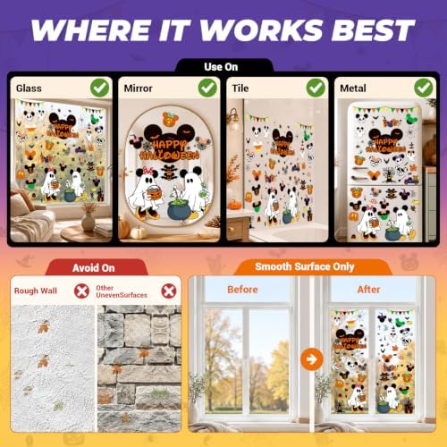 Halloween Window Clings, 8 Sheet Cute Themed Pumpkin Spider Halloween Party