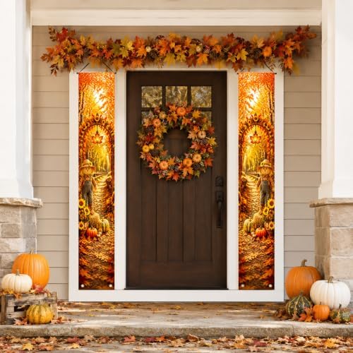 IVN Fall Scarecrow Porch Banner Pumpkin Autumn Decor 2 Pcs