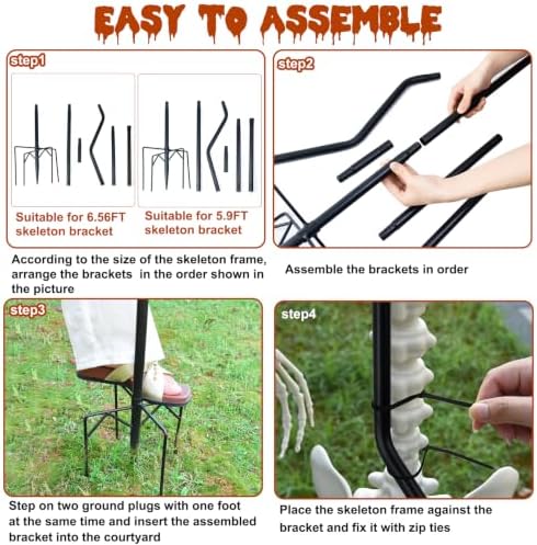 2Set Adjust Metal Skeleton Stand for 5.9/6.56ft Halloween Skeleton,30 Ties