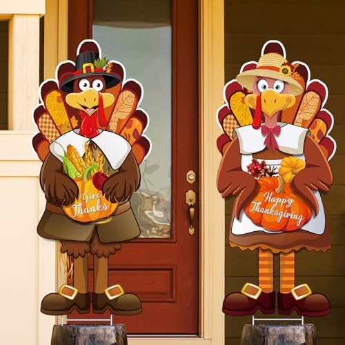 Capoda 2 Pcs Large Thanksgiving Turkey Yard Sign Decor, 29.3 x 12.6in