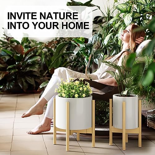 MUDEELA Plant Stand for Indoor, Bamboo Material, Natural, 14.5 Inch Tall
