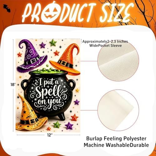 Halloween Witch Hat Garden Flag 12x18 Double Sided, Yard Flags for Outside