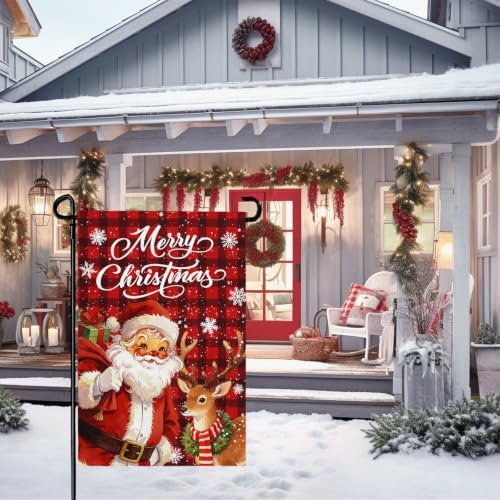 Christmas Garden Flags 12 x 18 Inch Santa and Deer Xmas Yard Flag