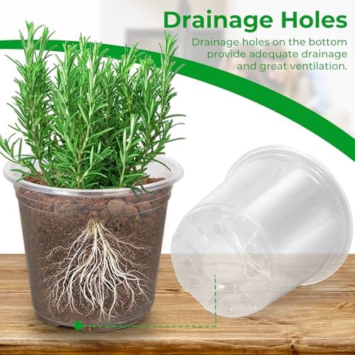 FUIJOL 12 Inch 4 Pack Large Clear Plastic Nursery Pots with Drainage