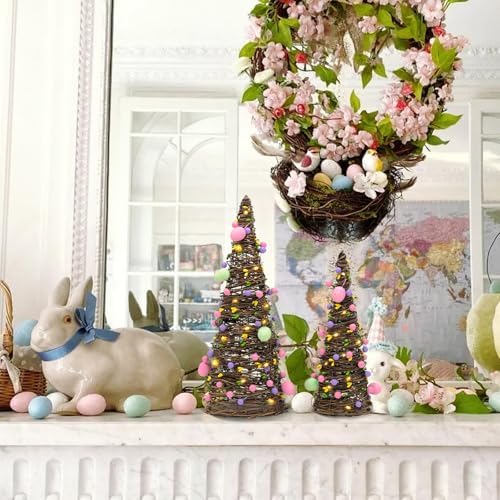 Easter Rattan Table Trees Decor Lighted Easter Decorations